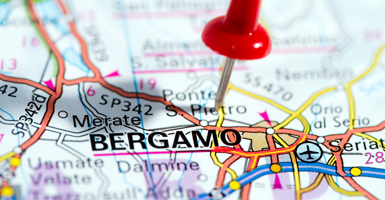 Pin sulla cartina che indica Bergamo